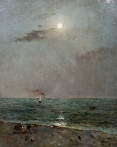 Tableaux et dessins Tableaux XIXe siècle - Alfred Stevens (1823 – 1906) - Clair de lune sur la mer