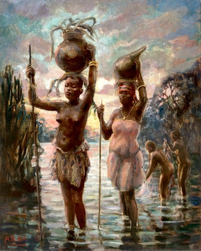 André Hallet (1890 – 1959) - Les Porteuses d'eau - Valentina Safarian Fine Art