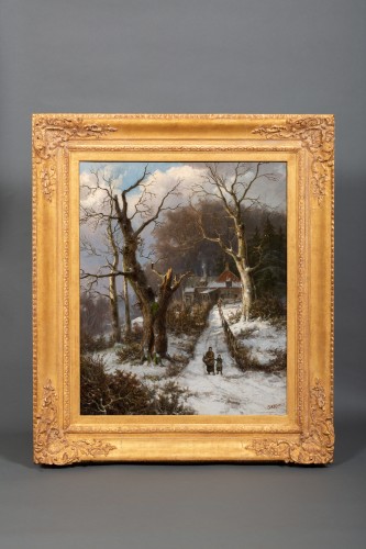 Tableaux et dessins Tableaux XIXe siècle - Hendrik Barend Koekkoek (1849 – 1909) - Personnages se promenant dans une forêt