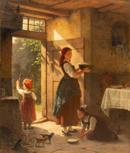 Hermann Werner (1816 – 1905) - L'heure du repas pour tous - Tableaux et dessins Style 