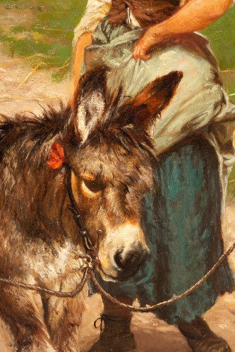 Edgar Bundy (1862 – 1922) - Peasant Children Walking the Donkeys - 