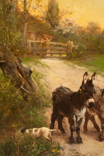 Antiquités - Edgar Bundy (1862 – 1922) - Peasant Children Walking the Donkeys