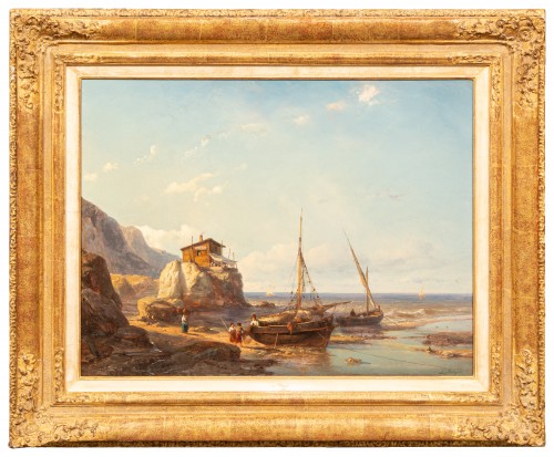 Johan Hendrik Meijer (1809 – 1866) - Anse des pêcheurs avec deux bateaux