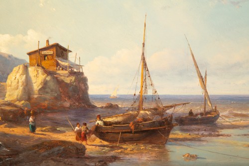 Johan Hendrik Meijer (1809 – 1866) - Anse des pêcheurs avec deux bateaux - Tableaux et dessins Style 