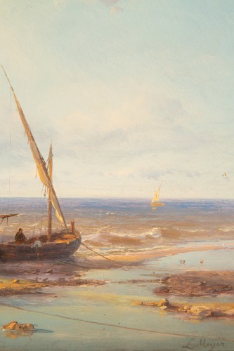 Tableaux et dessins Tableaux XIXe siècle - Johan Hendrik Meijer (1809 – 1866) - Anse des pêcheurs avec deux bateaux