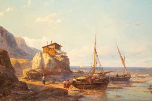  - Johan Hendrik Meijer (1809 – 1866) - Anse des pêcheurs avec deux bateaux
