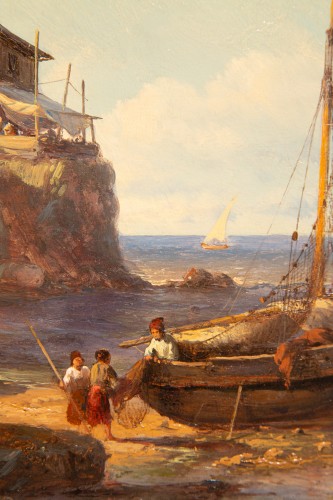 Antiquités - Johan Hendrik Meijer (1809 – 1866) - Anse des pêcheurs avec deux bateaux