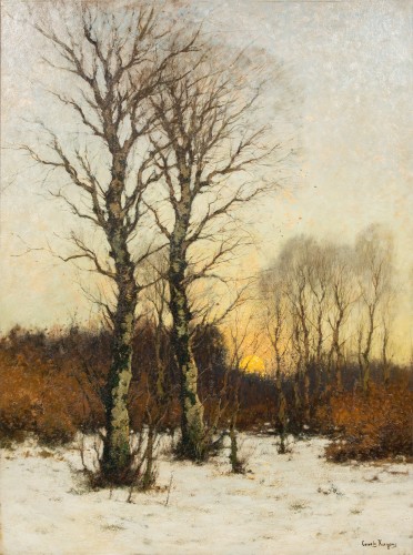 Cornelis Kuijpers ( 1864 – 1932 ) - Coucher de soleil dans une forêt d'hiver - Tableaux et dessins Style 