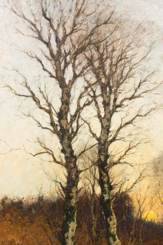 XXe siècle - Cornelis Kuijpers ( 1864 – 1932 ) - Coucher de soleil dans une forêt d'hiver