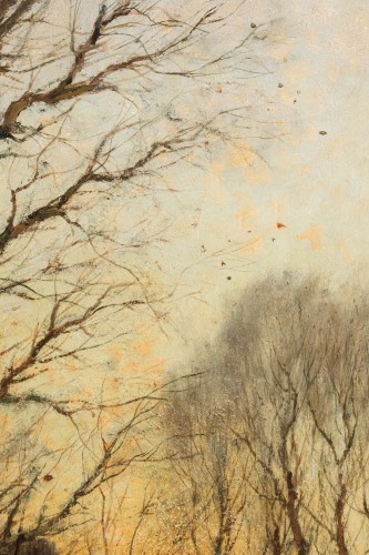 Antiquités - Cornelis Kuijpers ( 1864 – 1932 ) - Coucher de soleil dans une forêt d'hiver