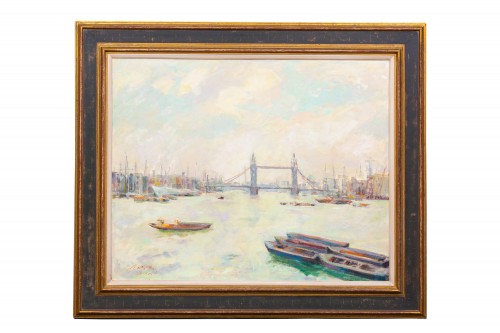 Tableaux et dessins Tableaux du XXe siècle - Charles Hug (1899 – 1979) - La Tamise Et Le Tower Bridge