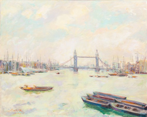 Charles Hug (1899 – 1979) - La Tamise Et Le Tower Bridge - Valentina Safarian Fine Art