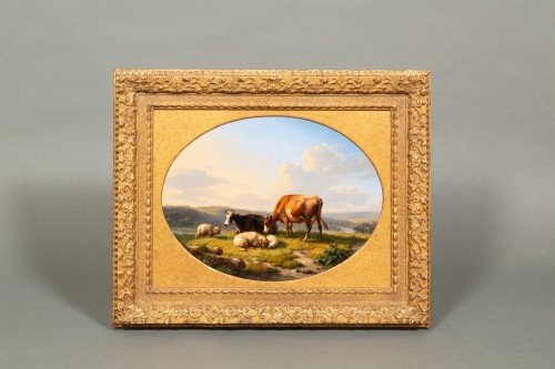 Tableaux et dessins Tableaux XIXe siècle - Eugène Joseph Verboeckhoven (1798 – 1881) - Paysage avec vaches et moutons