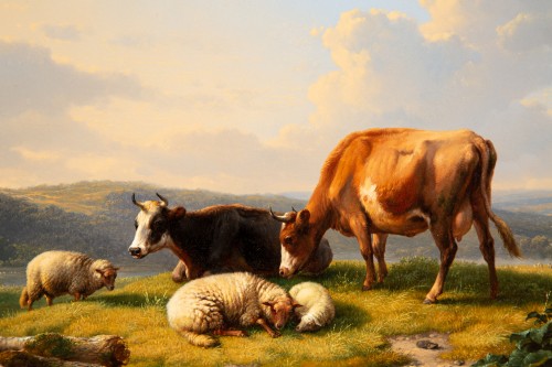 XIXe siècle - Eugène Joseph Verboeckhoven (1798 – 1881) - Paysage avec vaches et moutons