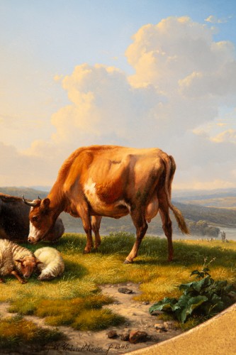 Eugène Joseph Verboeckhoven (1798 – 1881) - Paysage avec vaches et moutons - 