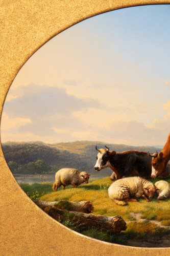 Antiquités - Eugène Joseph Verboeckhoven (1798 – 1881) - Paysage avec vaches et moutons