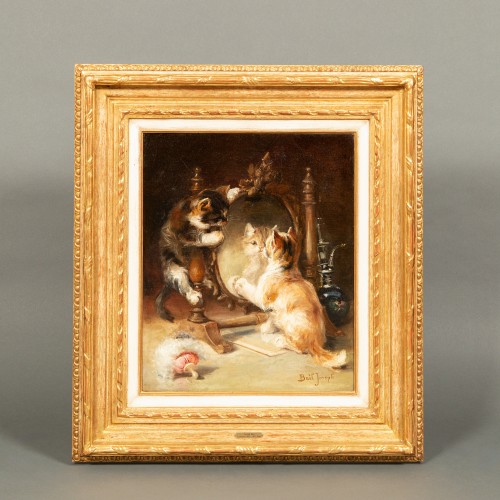 Tableaux et dessins Tableaux XIXe siècle - Joseph Bail (1862 – 1921) - Chats jouant autour d'un miroir