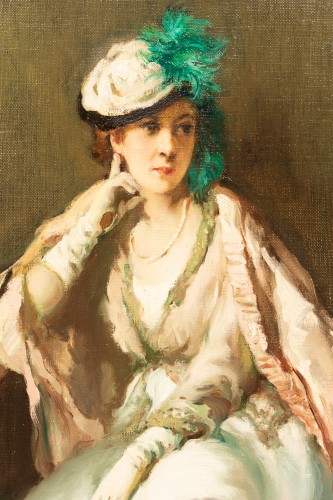 Fernand Toussaint (1873 – 1956) - Lady in a Pink Cape - 