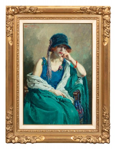 Henri Joseph Thomas (1878  – 1972) - Lady with the Blue Hat