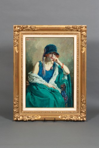 Paintings & Drawings  - Henri Joseph Thomas (1878  – 1972) - Lady with the Blue Hat