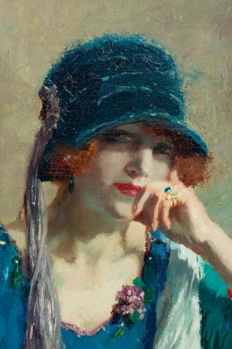 Henri Joseph Thomas (1878  – 1972) - Lady with the Blue Hat - 