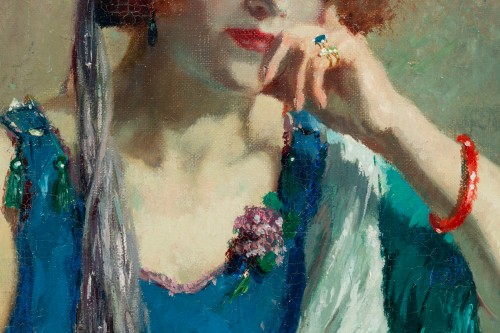 20th century - Henri Joseph Thomas (1878  – 1972) - Lady with the Blue Hat