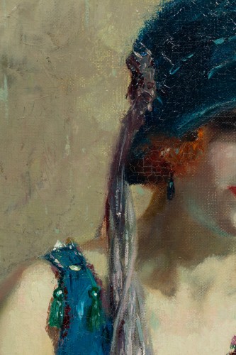 Art nouveau - Henri Joseph Thomas (1878 – 1972) - Dame au Chapeau Bleu