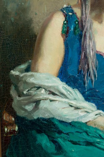 Antiquités - Henri Joseph Thomas (1878 – 1972) - Dame au Chapeau Bleu