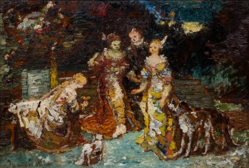 Adolph Monticelli (1824 - 1886) - Quatre figures dans un parc - Tableaux et dessins Style 