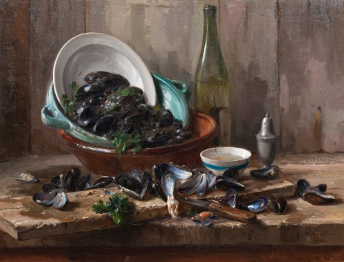 Paintings & Drawings  - August Willem Van Voorden (1881 - 1921) - Still Life after a Meal of Mussel