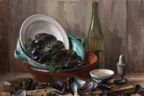 20th century - August Willem Van Voorden (1881 - 1921) - Still Life after a Meal of Mussel