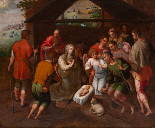 Paintings & Drawings  - Gillis Mostaert (1534 – 1598 Antwerp) - Adoration of the Shepherds