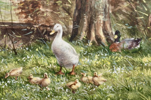 Artz Constant David Ludovic ( 1870 – 1951) - Famille De Canards - 