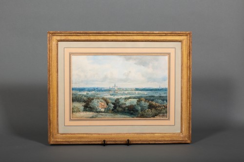 Tableaux et dessins Tableaux XIXe siècle - Johannes Joseph Destrée (1827 – 1888) - Vue de Haarlem avec la cathédrale Saint-Bavo