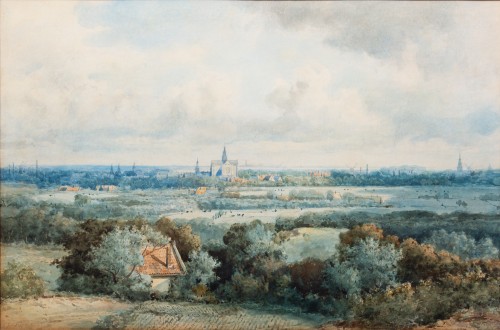 Johannes Joseph Destrée (1827 – 1888) - Vue de Haarlem avec la cathédrale Saint-Bavo - Valentina Safarian Fine Art