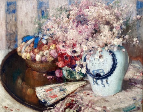 Fernand Toussaint (1873 – 1956) - 'Nature morte avec fleurs dans un vase' - Tableaux et dessins Style 