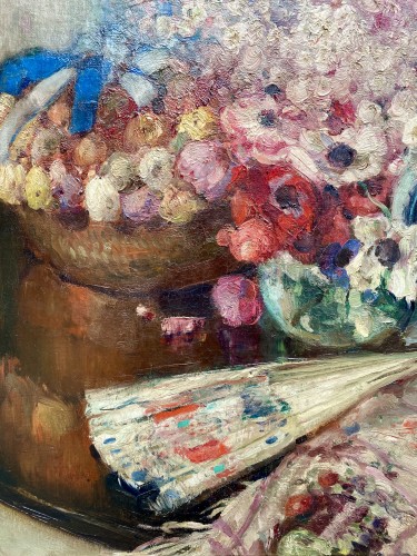 Antiquités - Fernand Toussaint (1873 – 1956) - 'Nature morte avec fleurs dans un vase'