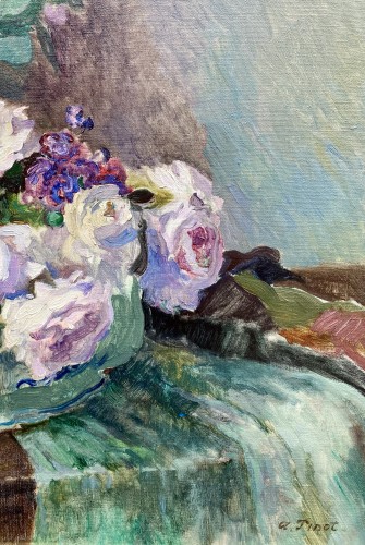 Antiquités - Albert Pinot (1875 – 1962) - Nature morte avec des fleurs dans un vase