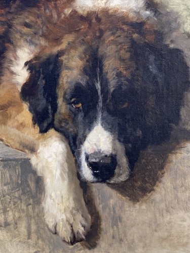 Henriëtte Ronner- Knip (1821 – 1909) - Portrait d'un chien de montagne bernois - Tableaux et dessins Style 