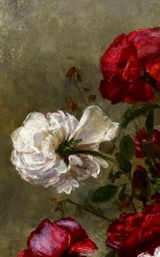 Art nouveau - F. Clairval (actif vers 1900) - Roses colorées dans un vase en verre