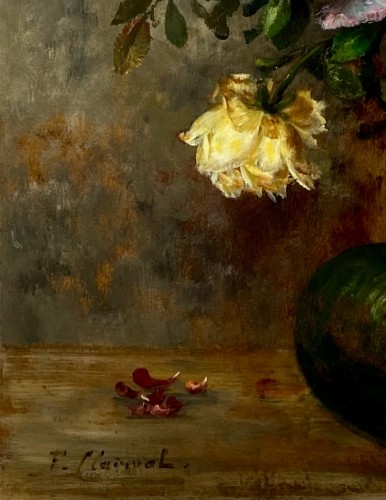 Antiquités - F. Clairval (active around 1900) - Various colourful roses in a glass vase