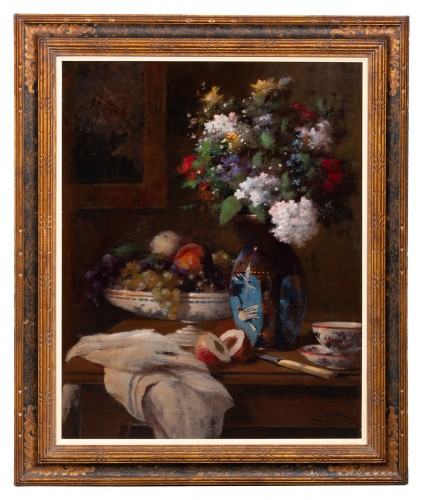 Jean Eritziane (1850 – 1925) - ' Still Life With Flowers And Fruits'