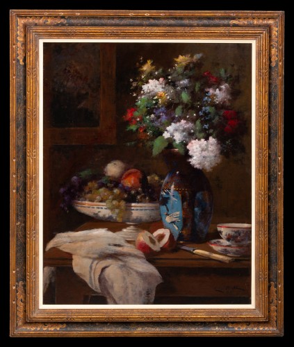 Jean Eritziane (1850 – 1925) - Nature morte avec fleurs et fruits - Tableaux et dessins Style Art nouveau