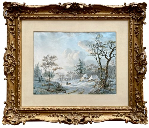 Willem de Klerk (1800 – 1876)  - Paysage d'hiver avec une charrette