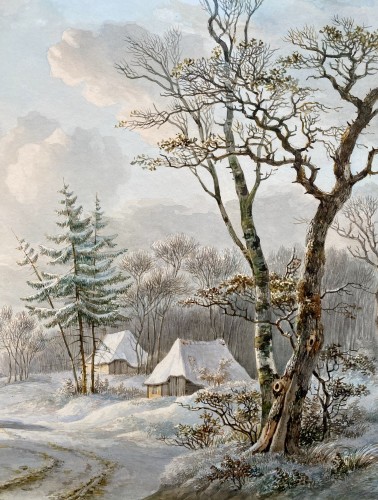 Restauration - Charles X - Willem de Klerk (1800 – 1876)  - Paysage d'hiver avec une charrette