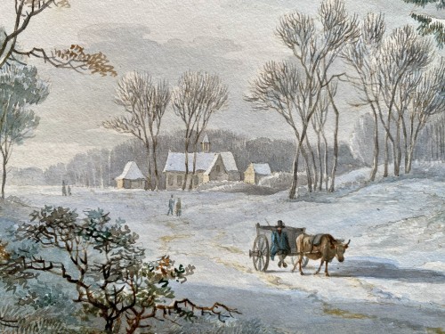 Antiquités - Willem de Klerk (1800 – 1876)  - Paysage d'hiver avec une charrette