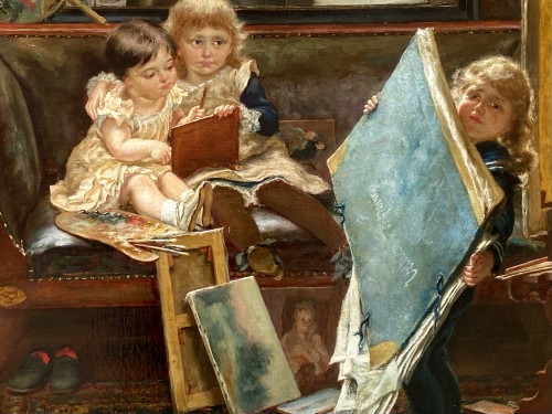 Edgard Farasyn (1858 – 1938) - The Mischievous Little Artists - 