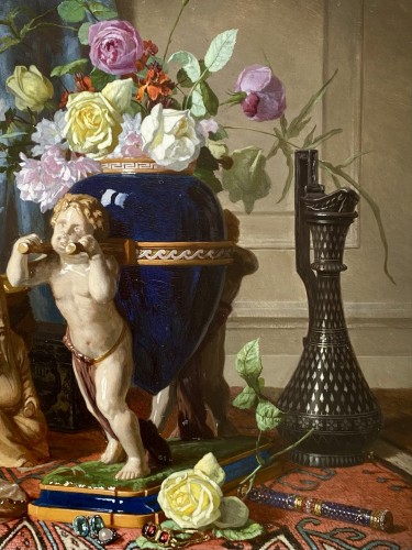 David De Noter (1818 – 1892) - Nature morte avec un vase en lapis - Tableaux et dessins Style Louis-Philippe