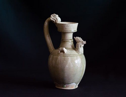 BC to 10th century - Rare white-glazed double chicken-head ewer