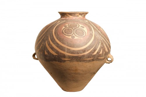 Large painted pottery jar with four circles of abstract patterns